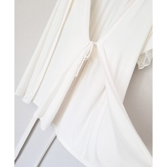 Eberjey Kimono Robe S Ivory Soft Modal Jersey Polka Dot Lace Mesh Inset Wrap Tie - Picture 8 of 15